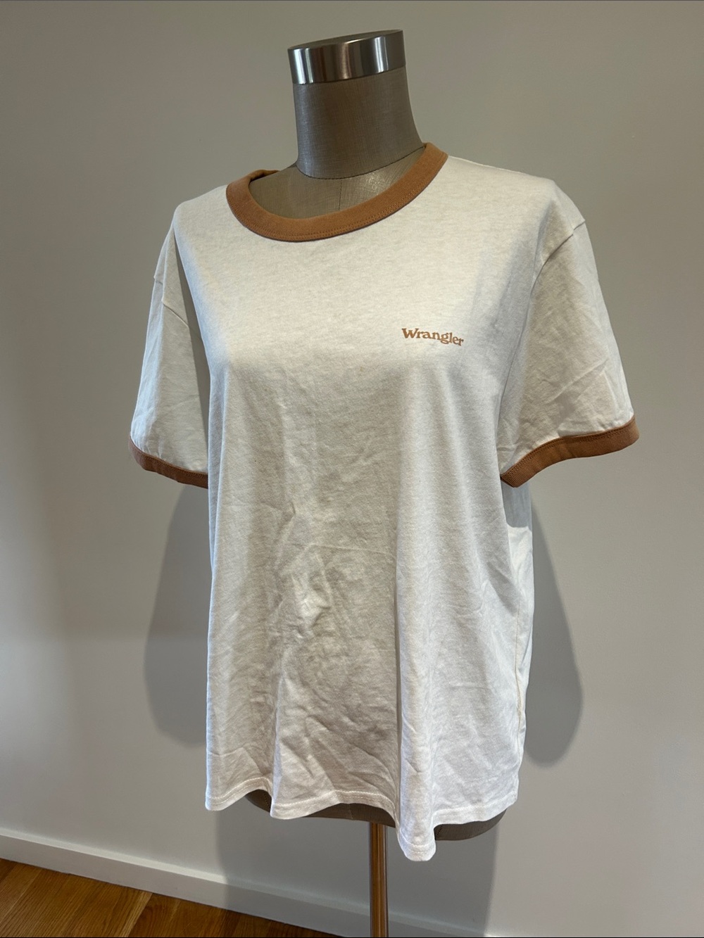 Wrangler White Short Sleeve Ringer Tee with Brown Trim